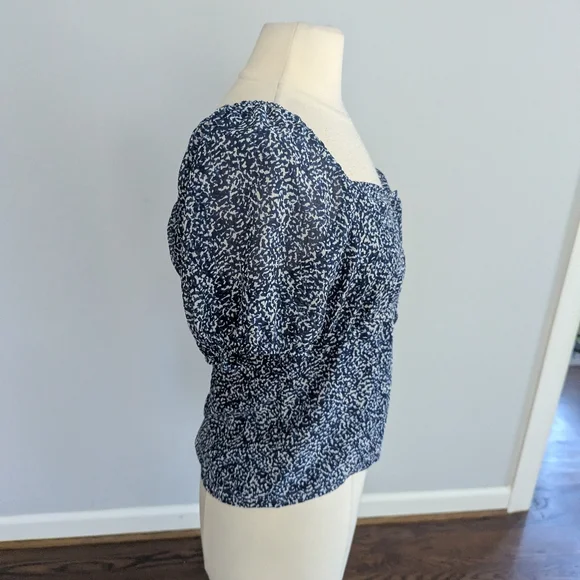 Women's Madewell Blouse Bengali Blue White Blouse 8 Peasant - Picture 7 of 7